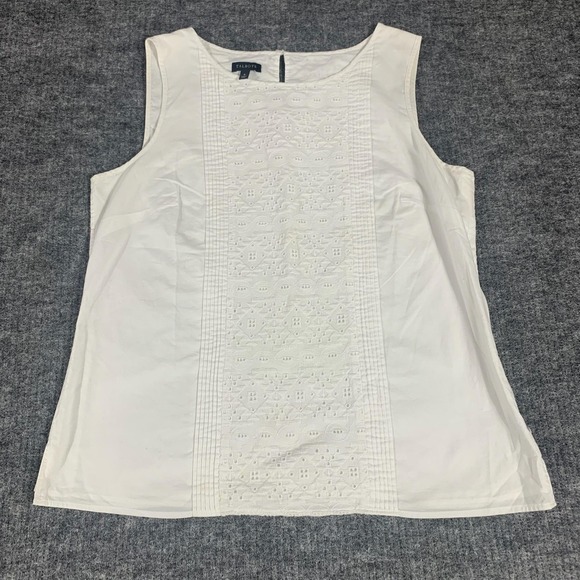 Talbots Tops - Talbots Blouse Womens 8 White Cotton Sleeveless Eyelet Embroidered Lined Top